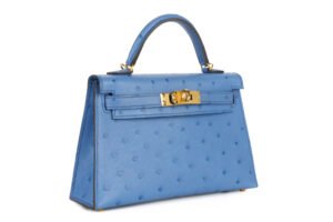 Hermès Mini Kelly Bleu Mykonos Ostrich Gold Hardware - Image 3