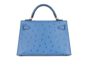 Hermès Mini Kelly Bleu Mykonos Ostrich Gold Hardware - Image 4