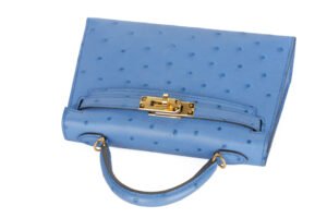 Hermès Mini Kelly Bleu Mykonos Ostrich Gold Hardware - Image 8