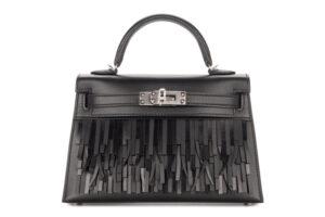 Hermès Mini Kelly Pampilles Noir – Black / Tadelakt – Sombrero Palladium Hardware