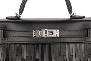 Hermès Mini Kelly Pampilles Noir – Black / Tadelakt – Sombrero Palladium Hardware - Image 7