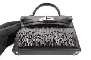 Hermès Mini Kelly Pampilles Noir – Black / Tadelakt – Sombrero Palladium Hardware - Image 8