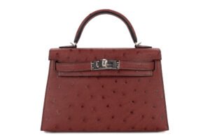 Hermès Mini Kelly Rouge H Ostrich Palladium Hardware