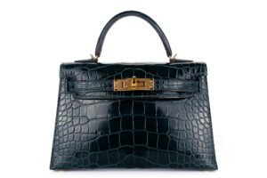 Hermès Mini Kelly Vert Cypress Shiny Alligator Gold Hardware