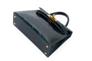 Hermès Mini Kelly Vert Cypress Shiny Alligator Gold Hardware - Image 12