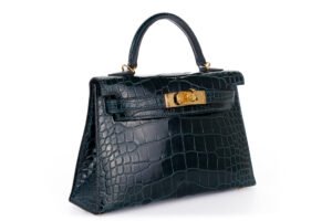 Hermès Mini Kelly Vert Cypress Shiny Alligator Gold Hardware - Image 3