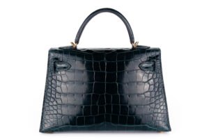 Hermès Mini Kelly Vert Cypress Shiny Alligator Gold Hardware - Image 4
