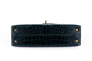 Hermès Mini Kelly Vert Cypress Shiny Alligator Gold Hardware - Image 6