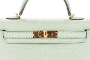 Hermès Mini Kelly Vert D’Eau Matte Alligator Mississippian Gold Hardware - Image 7