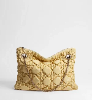 Dior Medium  Crunchy Bag Light Yellow Puffy Macrocannage Calfskin