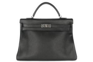 Hermès Kelly 40 Noir / Black Fjord Palladium Hardware