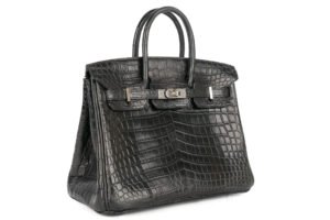 Hermès Birkin 25 Noir – Black Matte Crocodile Palladium Hardware - Image 3