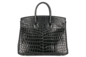Hermès Birkin 25 Noir – Black Matte Crocodile Palladium Hardware - Image 4