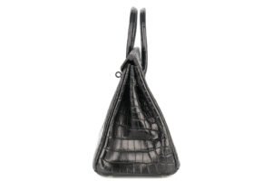 Hermès Birkin 25 Noir – Black Matte Crocodile Palladium Hardware - Image 5
