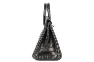 Hermès Birkin 25 Noir – Black Matte Crocodile Palladium Hardware - Image 6